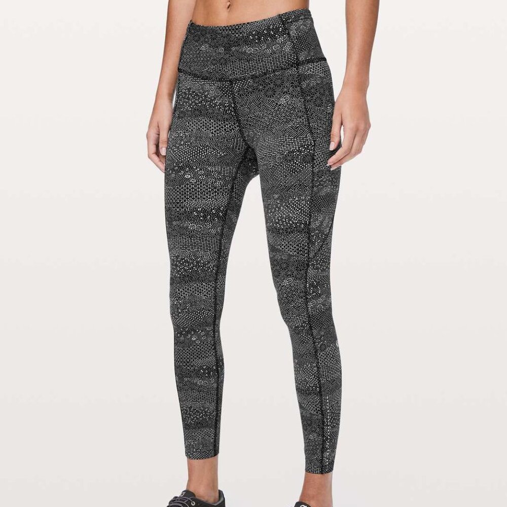 lululemon Fast and Free 7/8 Black and White Women's Leggings